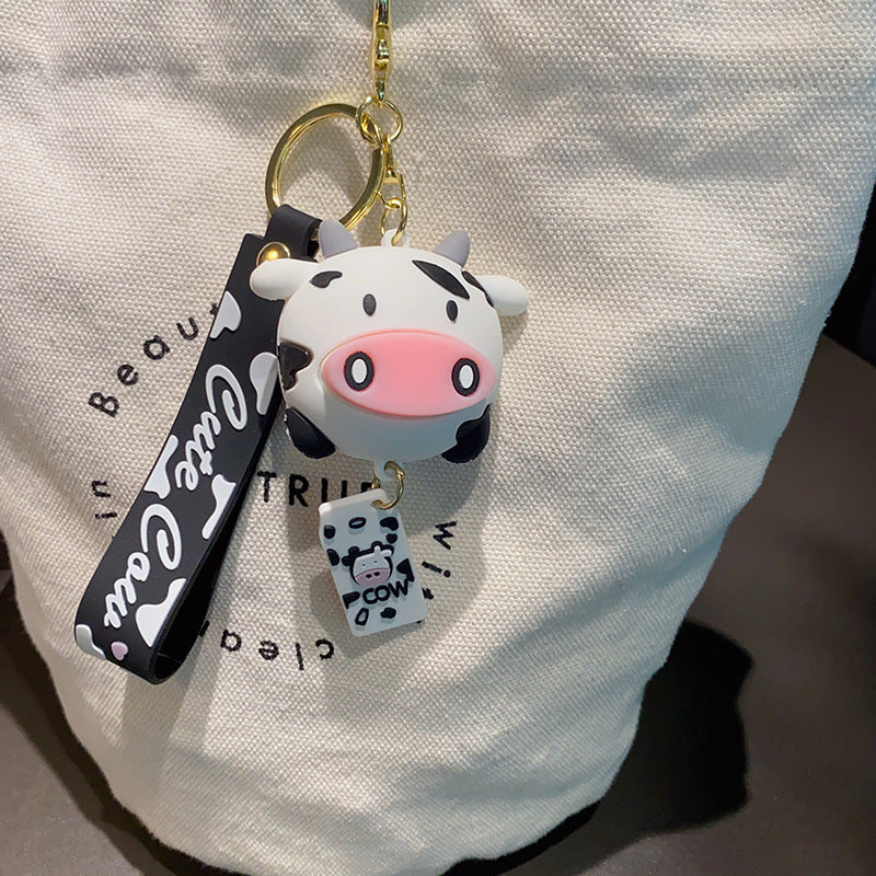 Wholesale cute cow cartoon bag charm silica gel keychain